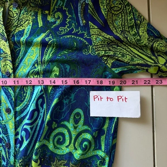 Nygard Women's Green and Blue Paisley Button Down Top - Picture 6 of 6